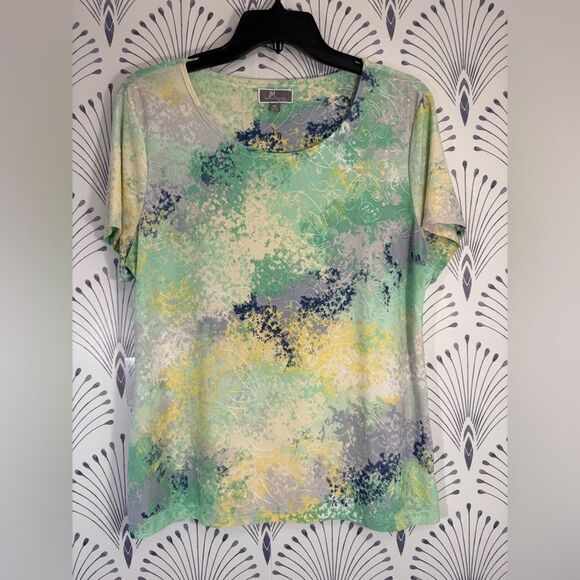 JM Collection Tops - JM Collection Green and Yellow Graphic Short Sleeve Tee